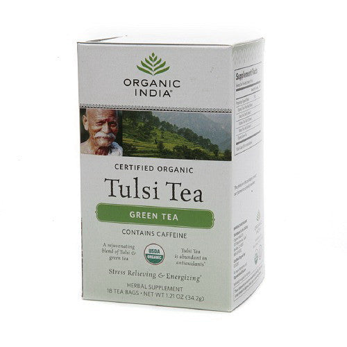 Organic India Tulsi Herbal Supplement Green Tea Bags - 18 Ea